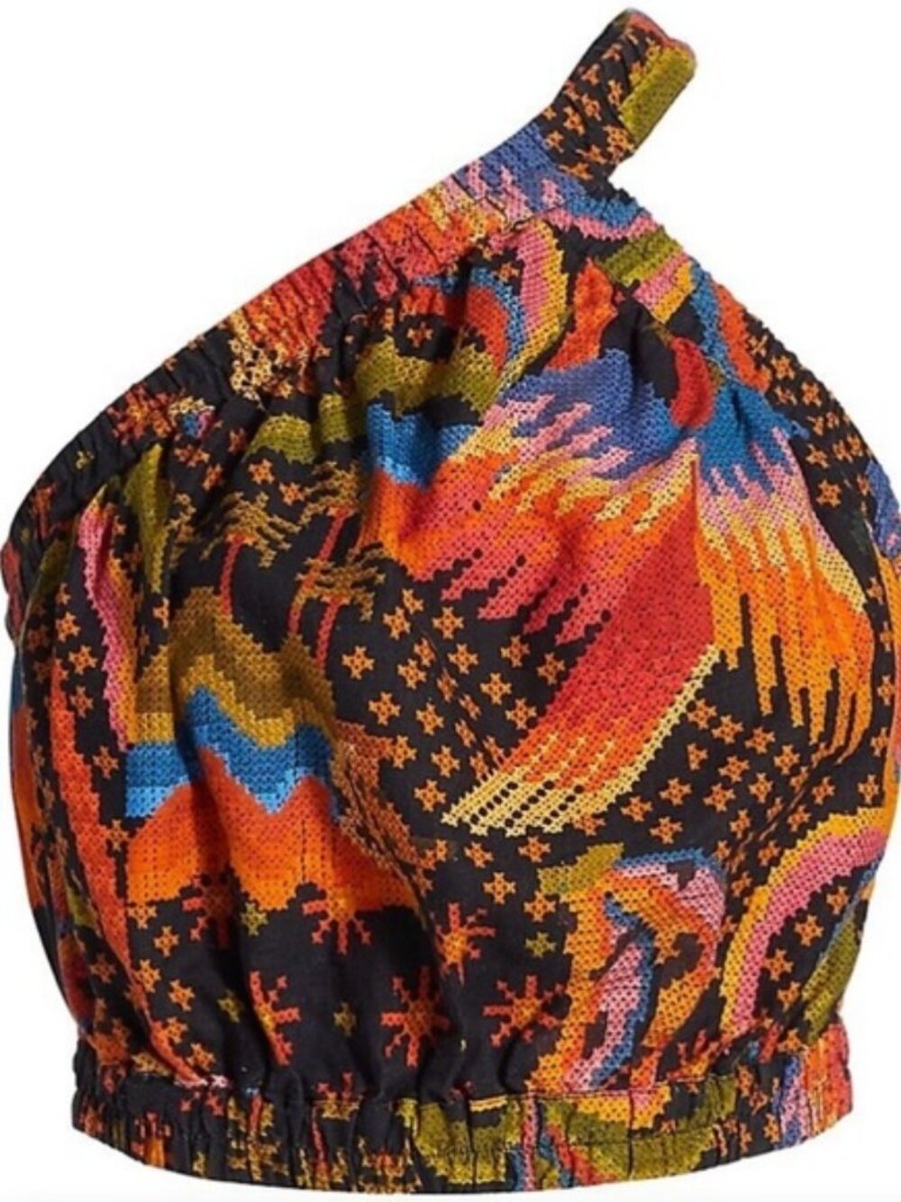 Farm Rio Macaw Island One-Shoulder Linen Blend Crop Top - Small